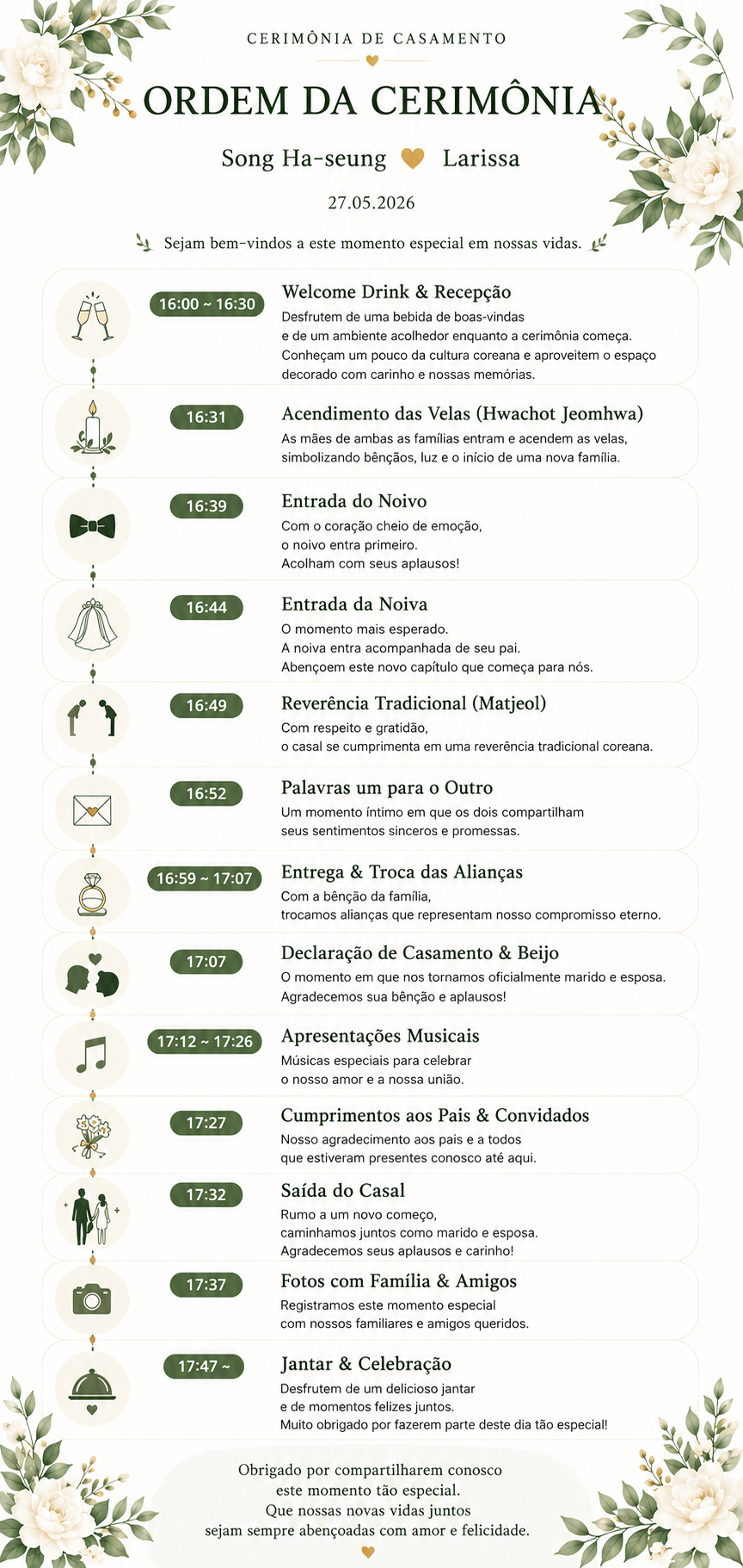 Ceremony schedule